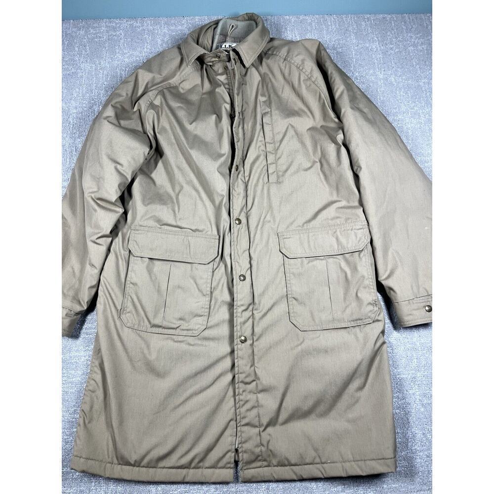 Vintage LL Bean Freeport Maine Wool Lined Long Trench Coat Chore Jacket USA L